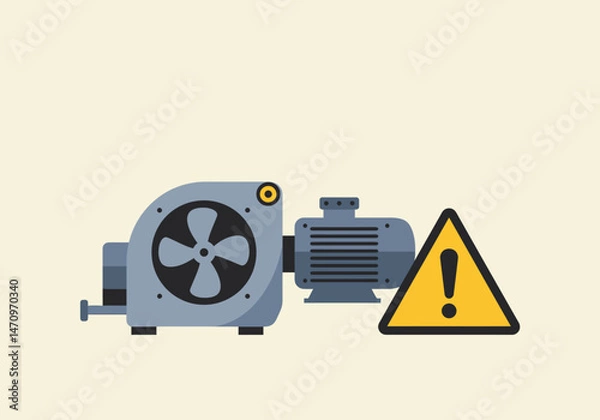 Fototapeta Malfunctioning electric motor and fan with warning triangle sign