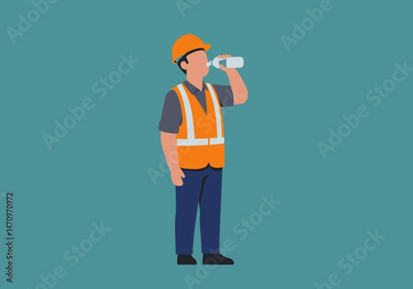 Fototapeta Construction Worker Refreshing Himself With Water on Hot Day