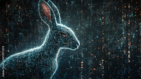 Obraz Digital Hare A Cybernetic Rabbit in a Glitching Binary World