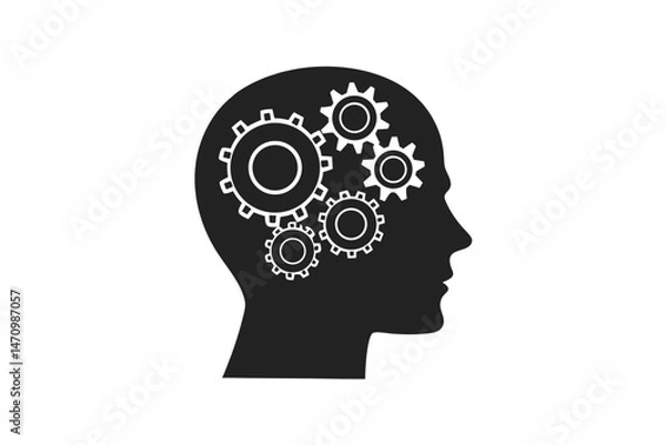 Fototapeta Man head with gears icon silhouette vector illustration