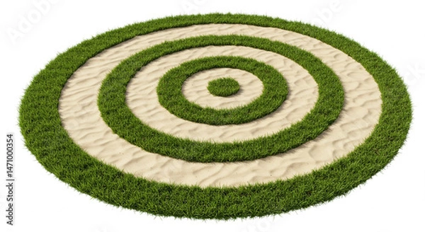 Fototapeta Abstract concentric circles made of green grass and sandy texture backdrop