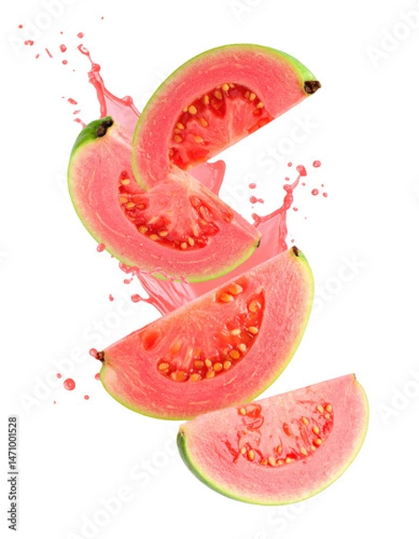 Obraz Drifting Slices of  Guava with Vibrant Juice Splash png