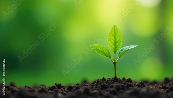 Fototapeta Young tree sprout, thin trunk, upward reaching, clean background , bright, clean, growth