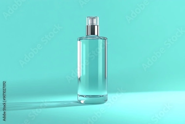 Fototapeta Clear glass bottle on turquoise background