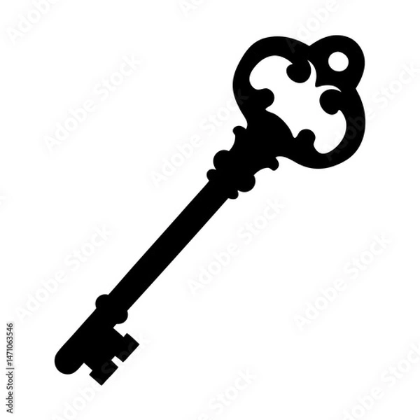 Fototapeta Detailed vintage key silhouette with intricate patterns and elaborate design features