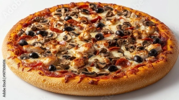 Fototapeta A round pizza topped with various ingredients.