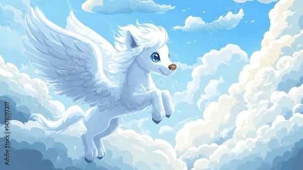 Obraz Winged horse soaring through cloudscape illustration