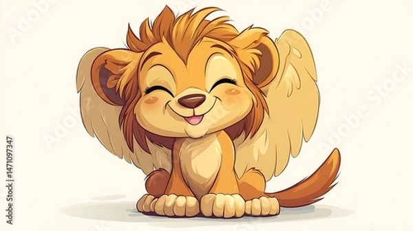 Obraz Winged lion cub cartoon illustration