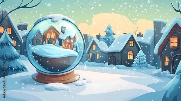 Obraz Winter village scene depicted inside a snow globe