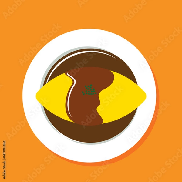 Obraz シンプルなデミグラスソースのオムライスのイラスト