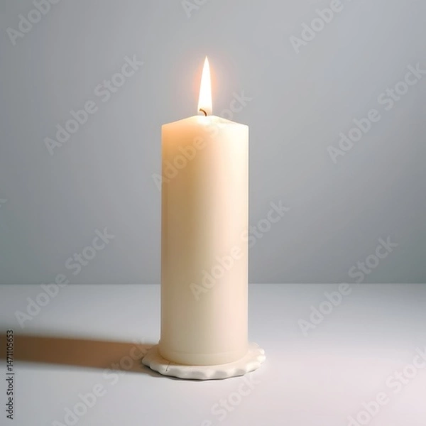 Fototapeta Burning Candle with White Background.