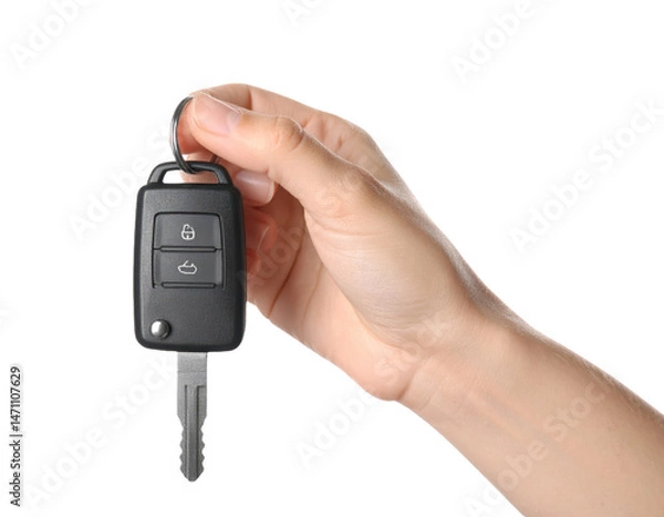 Obraz hand holding car remote key on white background png