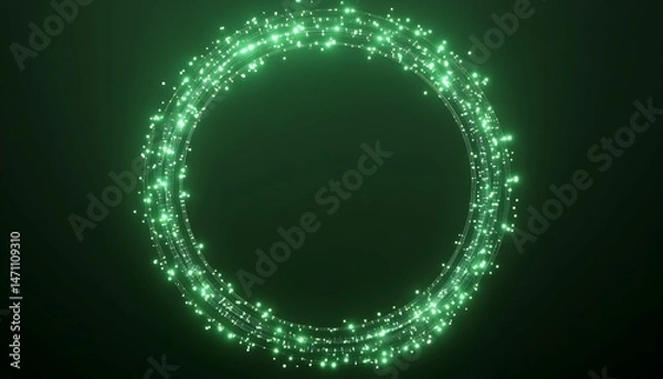 Obraz A glowing green circle of light with a dark green background