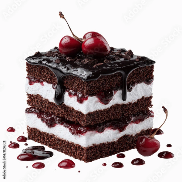 Fototapeta Delicious Chocolate Cake with Cherries and Ganache