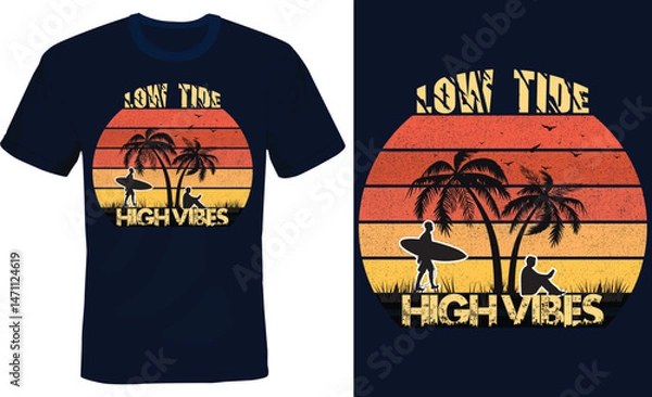 Obraz Beach Lifestyle T-Shirt Design – "Low Tide High Vibes"


