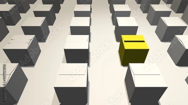 Fototapeta 3d render of yellow box in the middle of gray box seamless style 