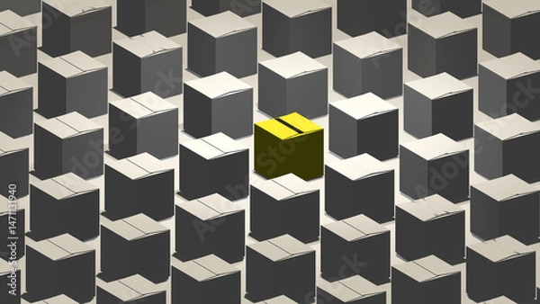 Fototapeta 3d render of yellow box in the middle of gray box seamless style 