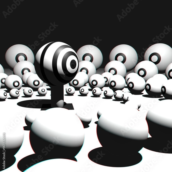 Fototapeta 3D Abstract illustration of "The eye that stands out" among the "other eyes" surrounding it