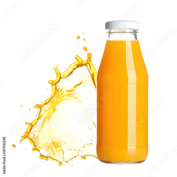 Obraz bottle of fresh fruit juice with splash effect on white background png