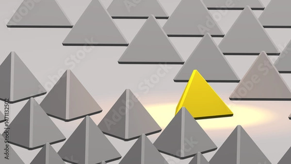 Fototapeta abstract one yellow triangle in the many of gray triangle seamless style background