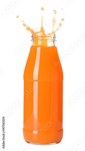 Obraz bottle of fresh fruit juice with splash effect on white background png