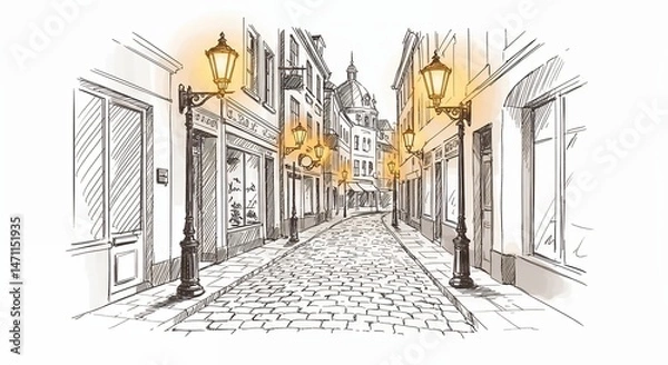 Fototapeta Evening city street illustration