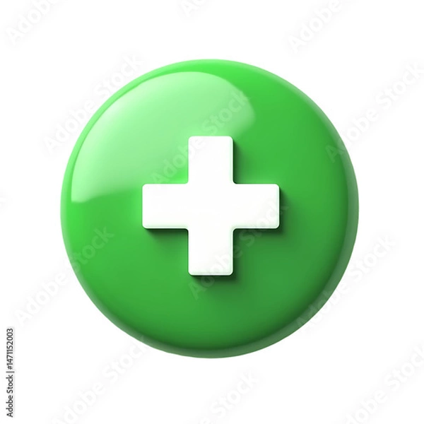Fototapeta Green Plus Button Medical Add Positive Icon isolated on transparent background