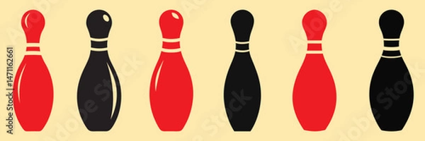 Obraz Bowling pins silhouette, Bowling pins clip art, bowling ball and pin vector style with white background