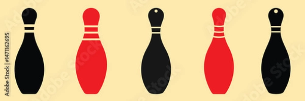 Obraz Bowling pins silhouette, Bowling pins clip art, bowling ball and pin vector style with white background