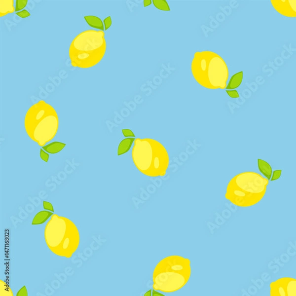 Obraz Blue Background Lemon Seamless Pattern