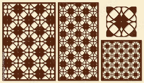 Fototapeta Set of decorative panels laser cutting. Classical geometric pattern. The ratio of 2: 3, 1: 2, 1: 1, seamless. Vector illustration.