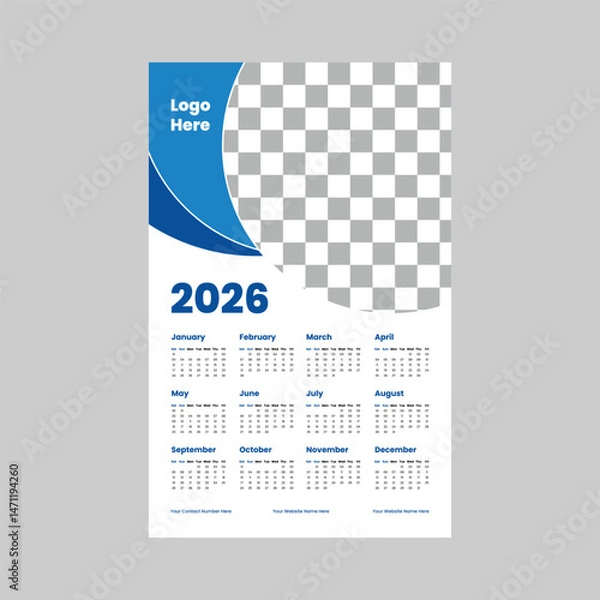 Fototapeta Stylish 2026 Wall Calendar  Vector Design | Modern Layout for Professionals and Creatives.