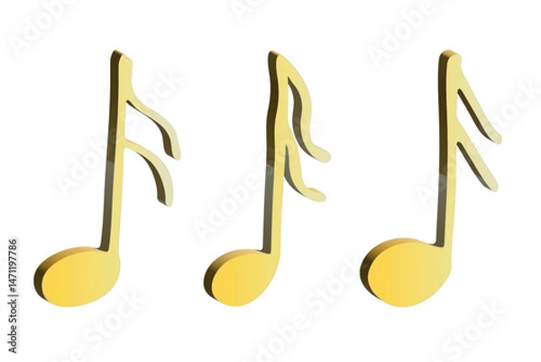 Fototapeta Set of 3d music note. Hand drawn musical symbol. Elements for print, web, design, decor, logo