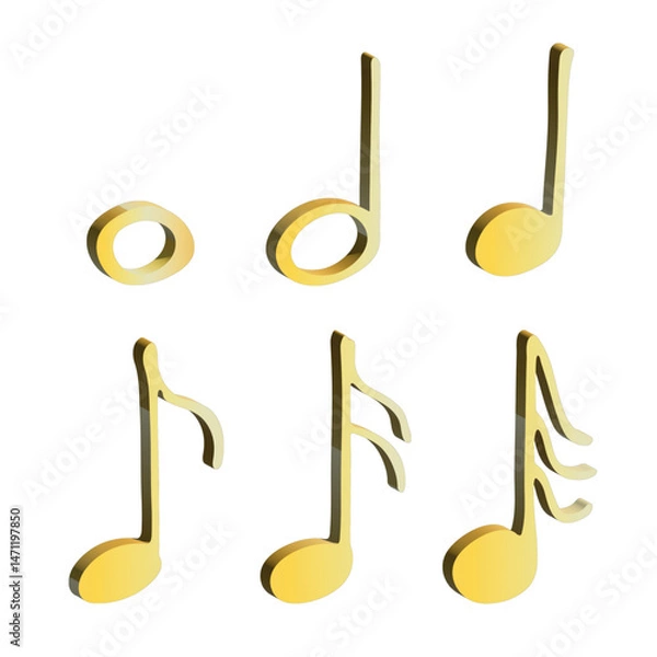 Fototapeta Set of 3d music note. Hand drawn musical symbol. Elements for print, web, design, decor, logo