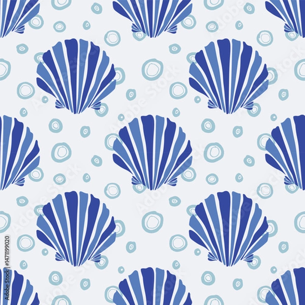 Fototapeta Tropical seashells seamless pattern. Mediterranean summer abstract background. Hawaii marine background.Vector folk art Hand drawn illustration for seasonal design, surface,textile,holiday vacation.