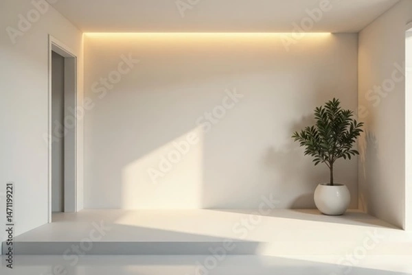 Fototapeta Minimalist Interior Design A Serene Room with Subtle Lighting and a Single Plant