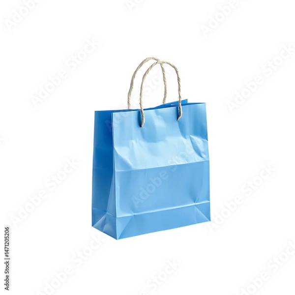 Fototapeta blue paper shopping bag isolated on a transparent background, in a PNG format