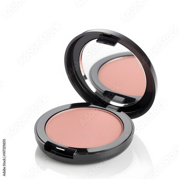 Obraz Pink blush compact with open, and makeup.