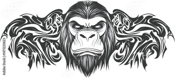 Obraz Aggressive Tribal Gorilla Face Art for Body and Apparel