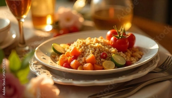 Obraz Fried Rice with Vegetables and Candlelight