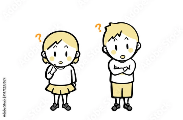 Fototapeta 不思議そうな表情の、普段着の男女の子ども