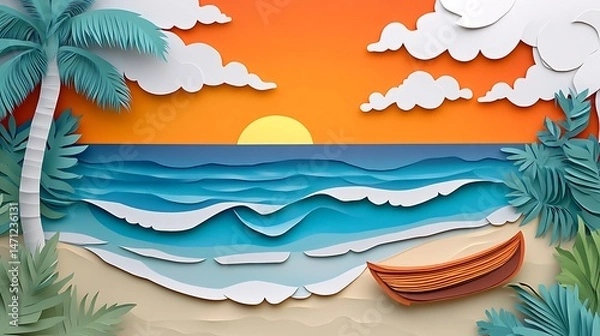 Fototapeta Tropical Sunset Beach Scene. (1)