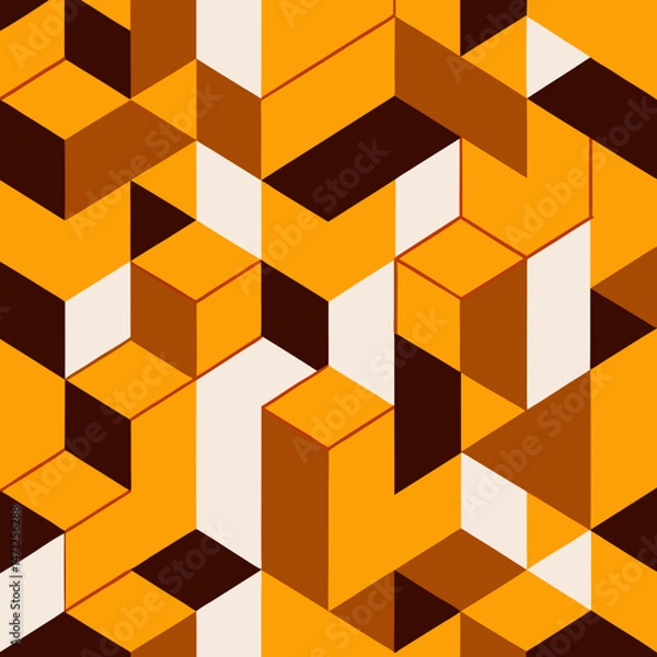 Fototapeta Abstract geometric pattern in vibrant orange brown and white Bold 3D cube design modern minimalist