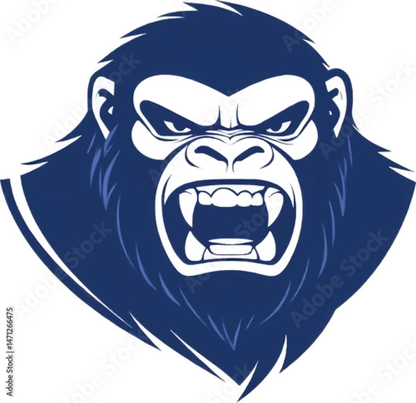 Obraz Deep Blue Gorilla Head Silhouette Symbolizing Strength and Power