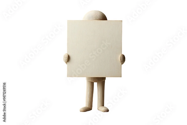 Obraz a wooden man holding a blank board