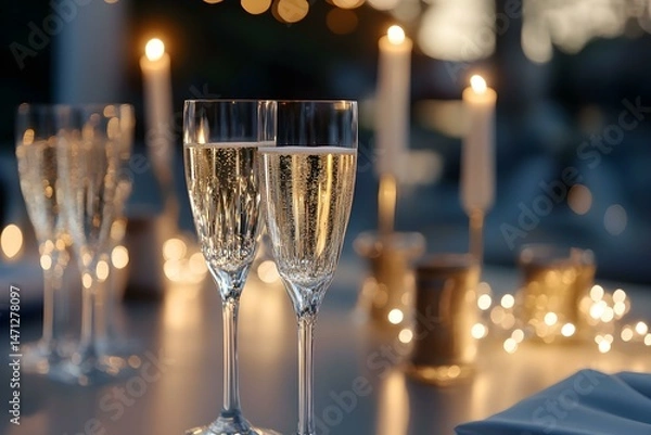 Obraz Elegant Evening Celebration with Champagne and Ambient Lighting for a Luxurious Atmosphere