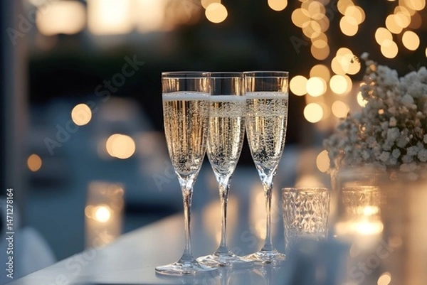 Obraz Elegant Evening Celebration with Champagne and Ambient Lighting for a Luxurious Atmosphere