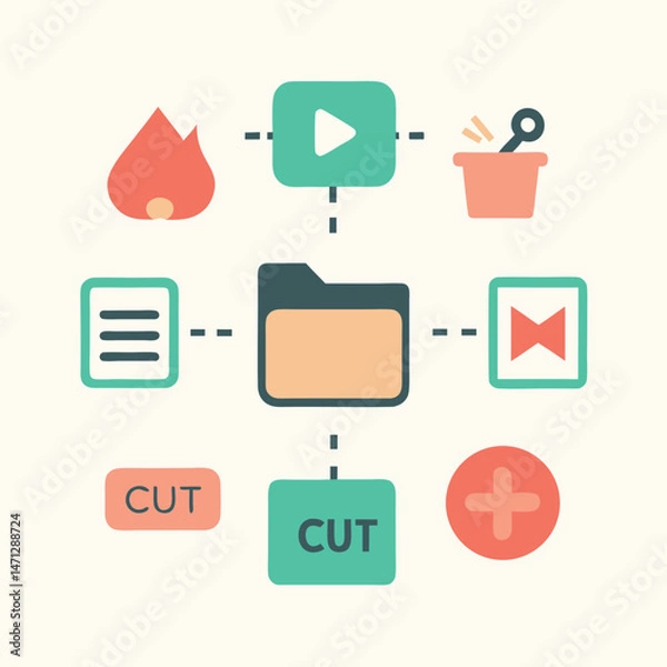 Fototapeta A flat web icon set offers vector symbols for internet design and application buttons