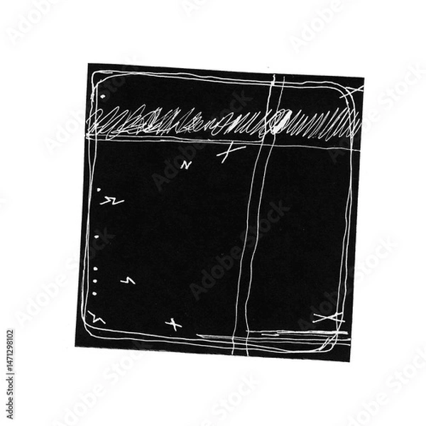 Fototapeta Minimalist abstract graphic of slanted lines and white scribbles on black background. Great for modern digital art, background textures, and bold visual effects.