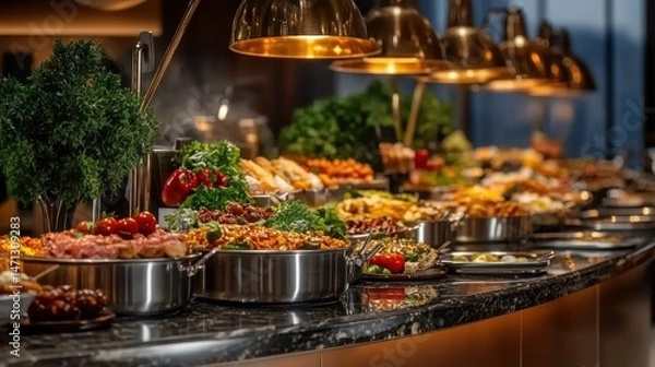 Obraz Abundant Gourmet Buffet Display with Fresh Ingredients and Variety
